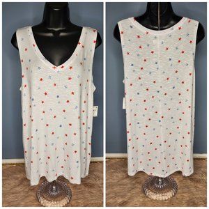 NWT STYLE & CO PATRIOTIC  STARS KNIT FLOWY TANK TOP -VARIOUS PETITE SIZES